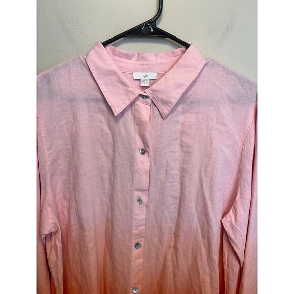 J. Jill Light Pink Collared Long Sleeve Ombre Tie Dye Linen Blend Blouse Size L - Picture 2 of 10
